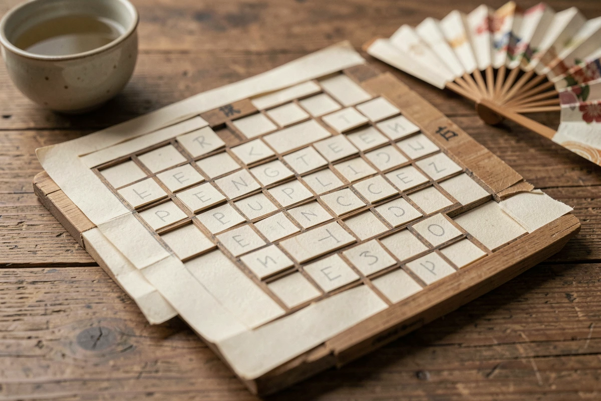 Grille de mots croisés avec cases mises en évidence pour une baie japonaise en 3 lettres