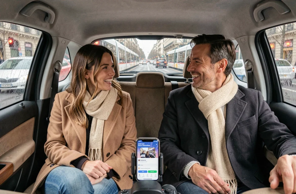 Passagers en covoiturage dans une voiture à Lyon pendant la grève des transports en commun TCL