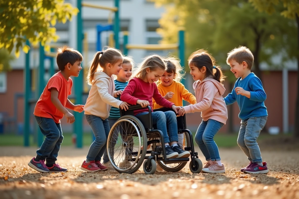 Enfants jouant ensemble dans une cour d