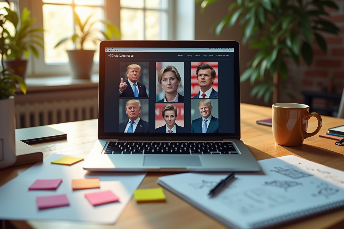 Espace de travail créatif avec ordinateur et notes colorées