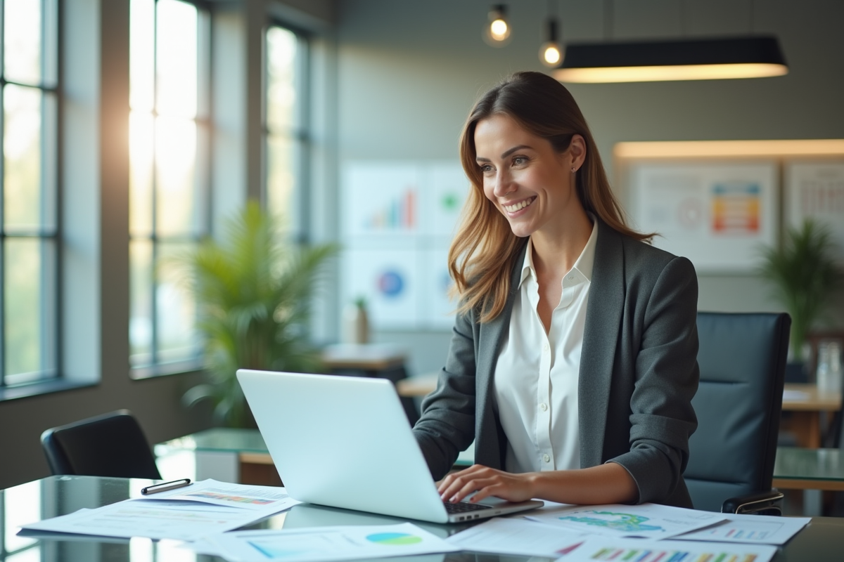 Femme d'affaires confiante dans un bureau lumineux