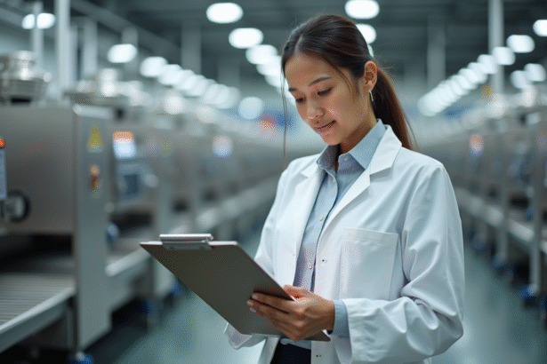 Femme en blouse blanche dans un laboratoire alimentaire
