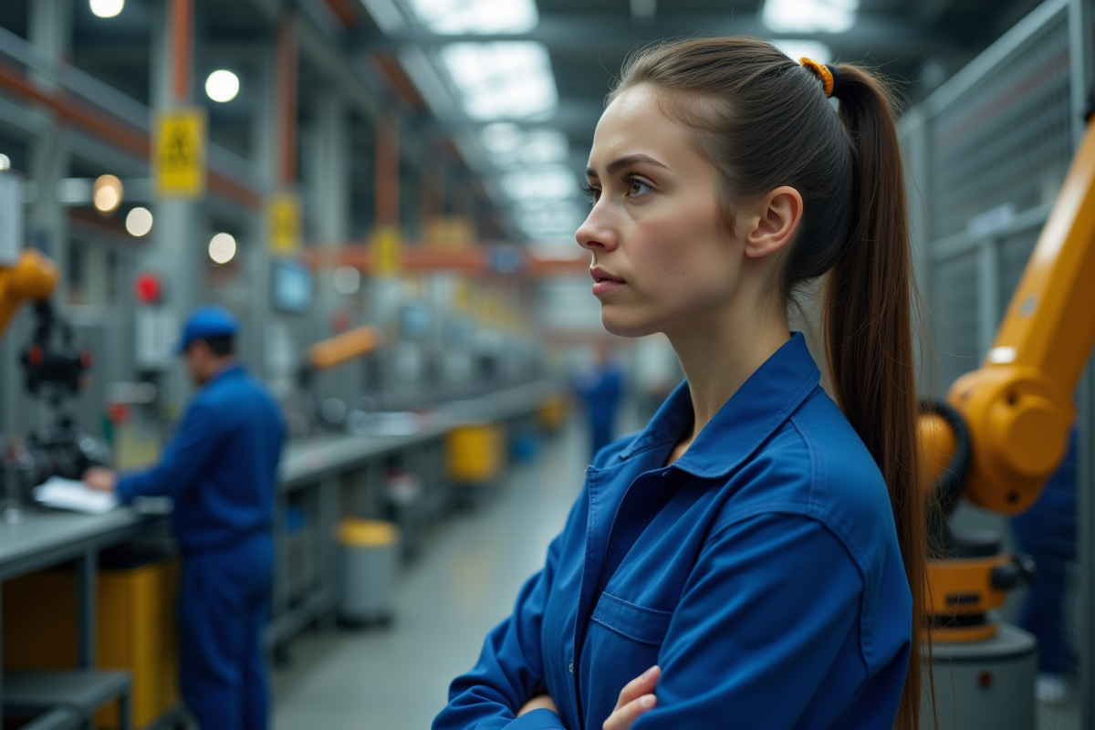 Jeune femme mécanicienne près d