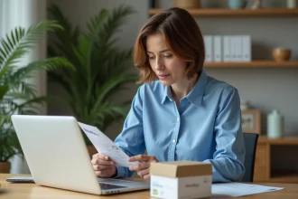 Femme comparant deux boîtes de fournitures médicales à son bureau