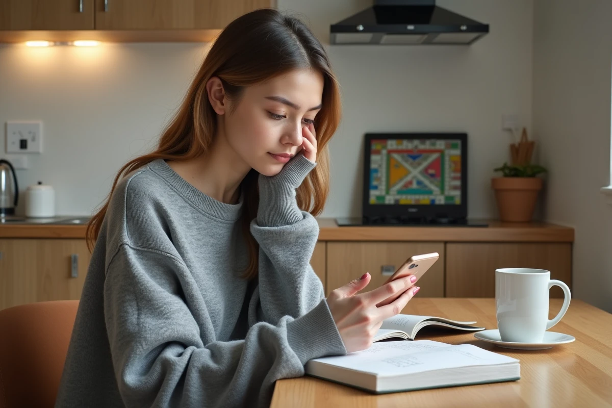 Jeune femme organise sa routine avec smartphone et notes
