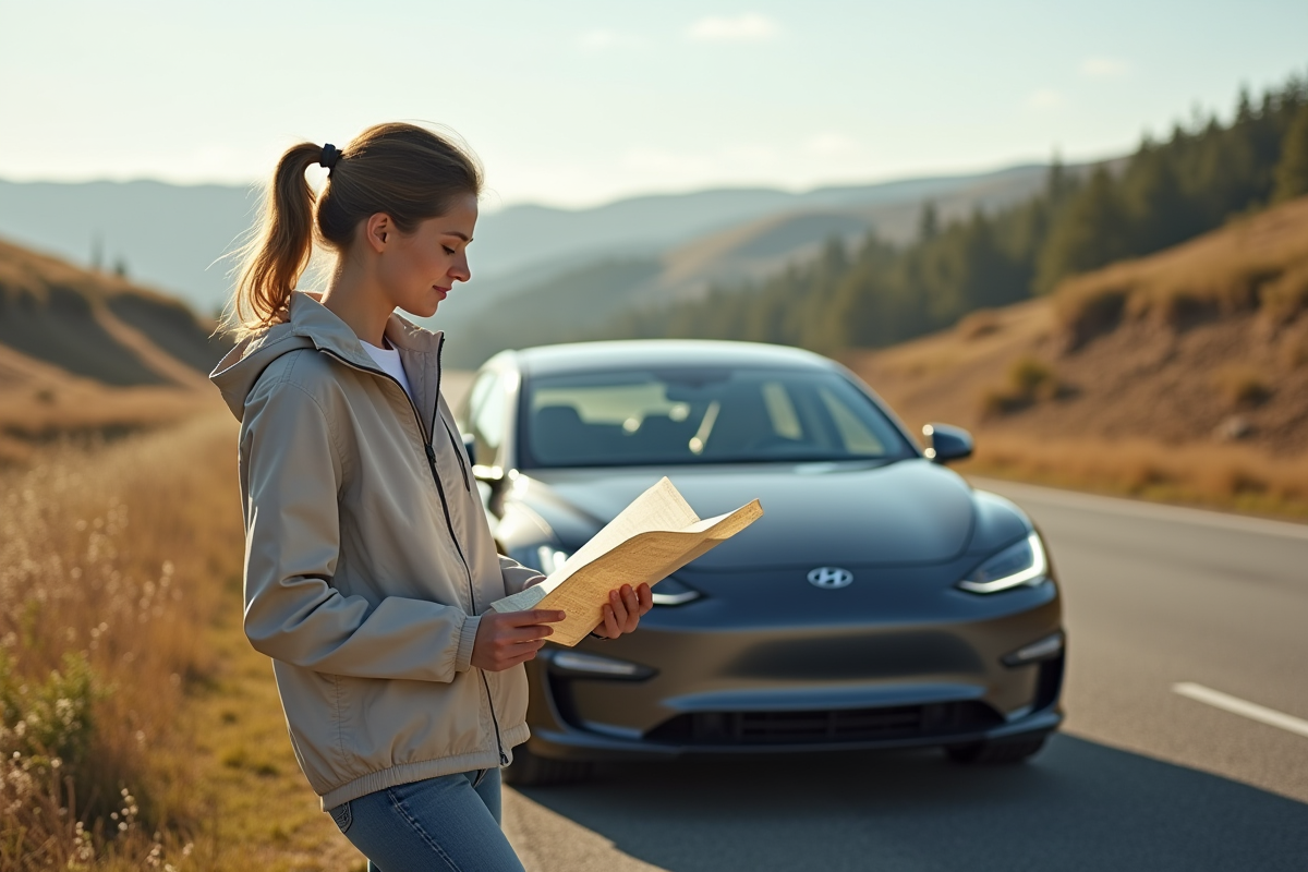 Jeune femme regardant une carte près d