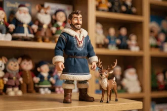 Figurine Kristoff Disney en tenue nordique posée sur une étagère de collectionneur avec accessoires Sven