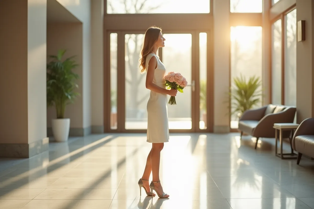 Tenue élégante pour un mariage civil avec détails textiles délicats