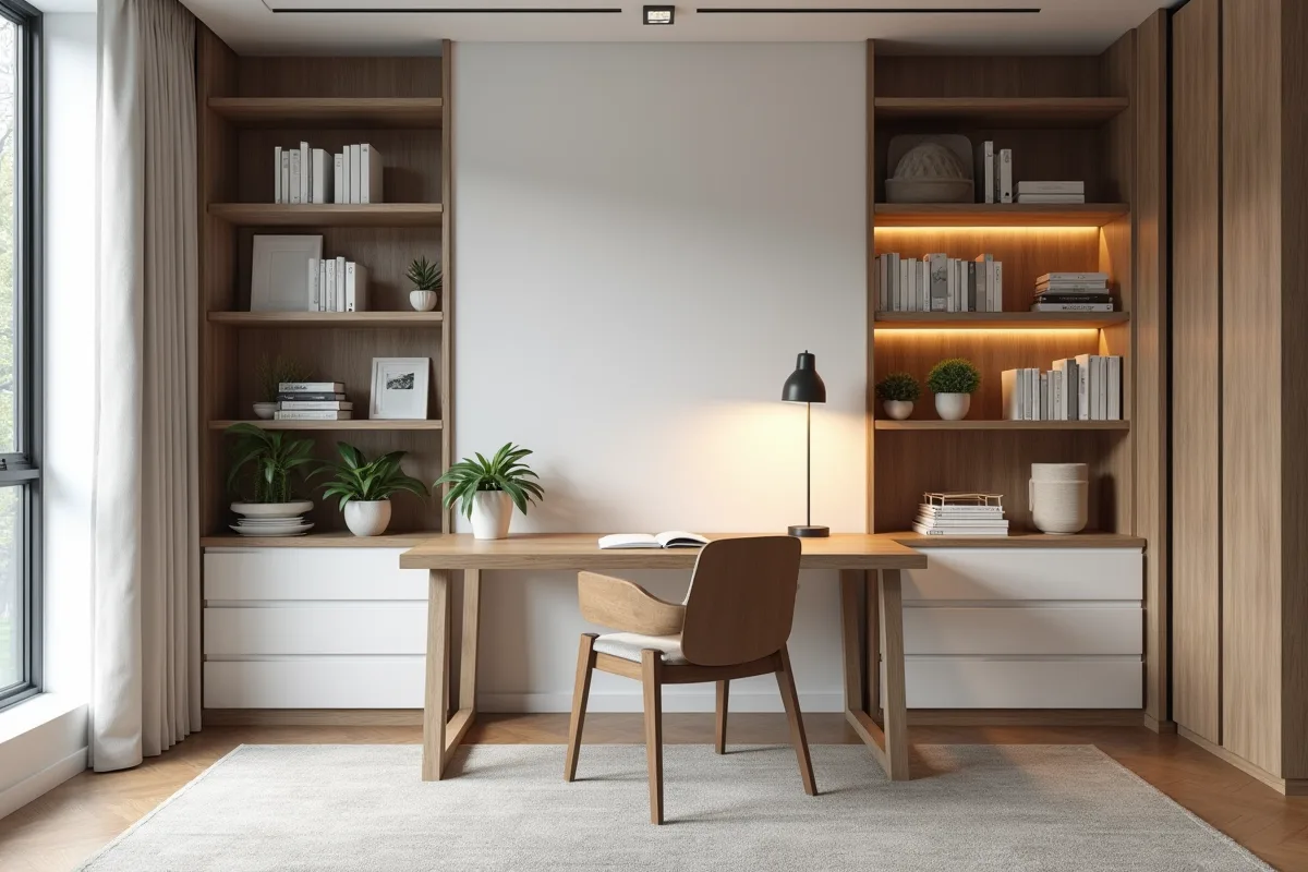 Bureau moderne avec étagère intégrée pour un rangement optimisé