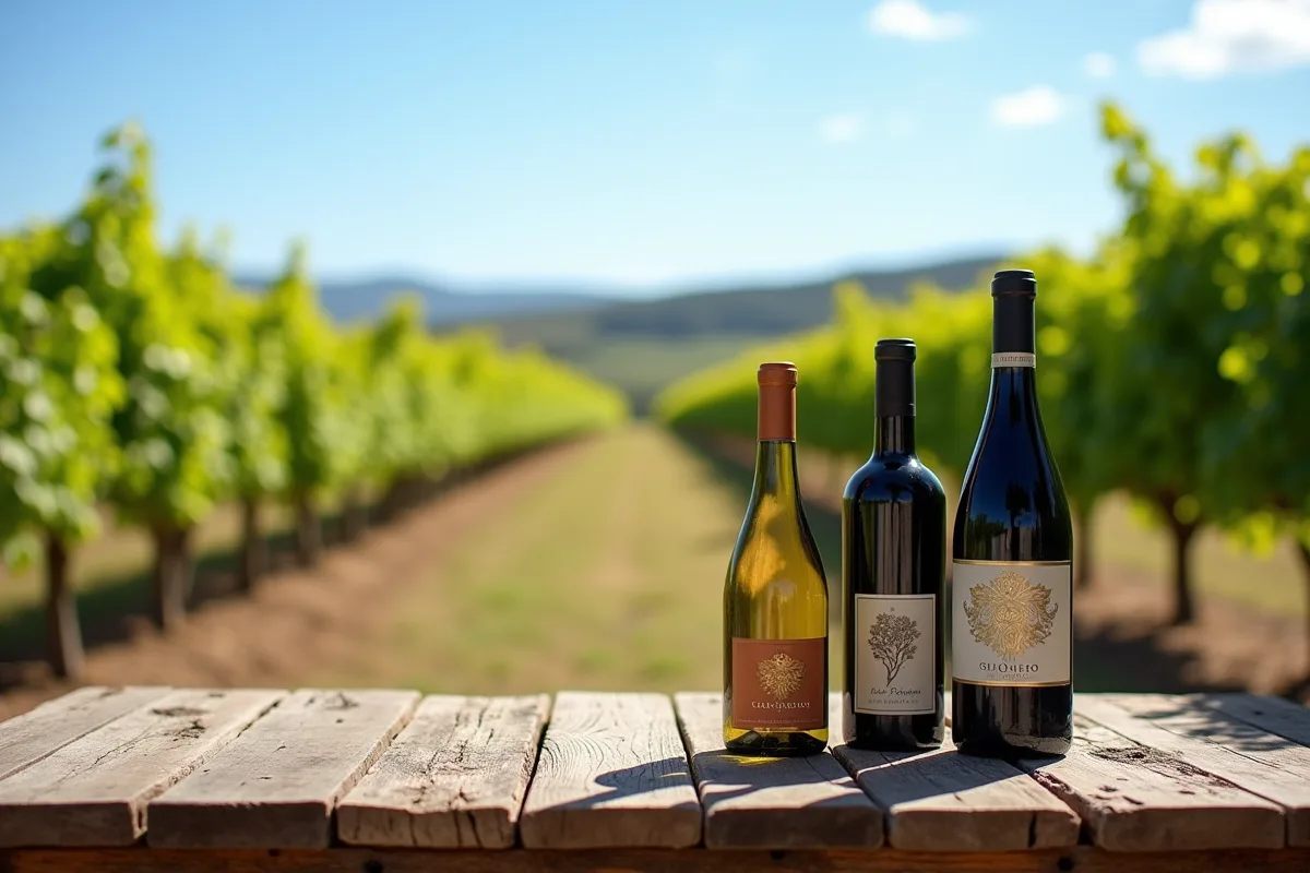 Vins portugais variés avec bouteilles et verres sur une table