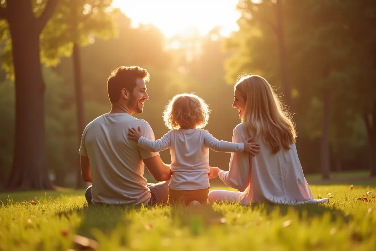 Femme souriante avec son enfant dans un parc