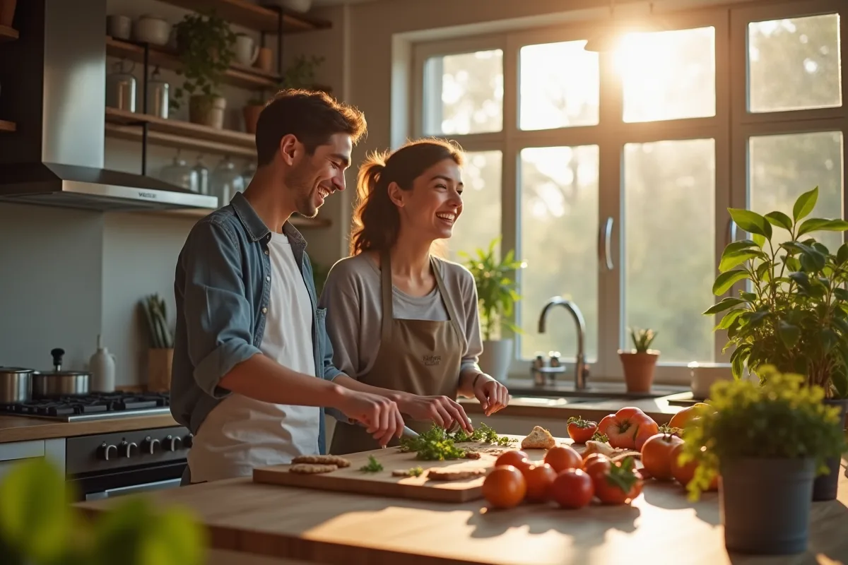 Coliving en France avec habitants partageant un espace de vie convivial