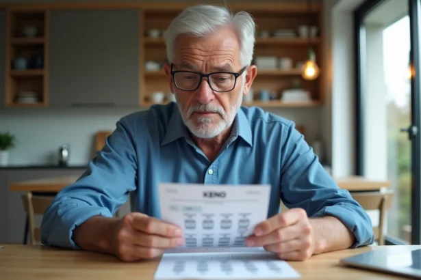 Homme d'âge moyen examinant un ticket de Kino à la maison