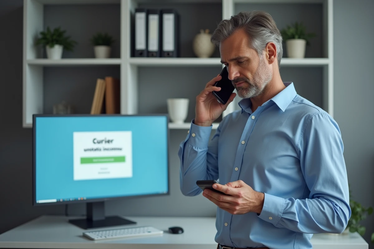 Homme au téléphone contactant le service client après un problème de suivi LP Collect