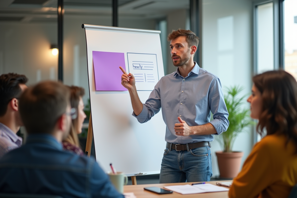 Jeune homme expliquant un indicateur performance