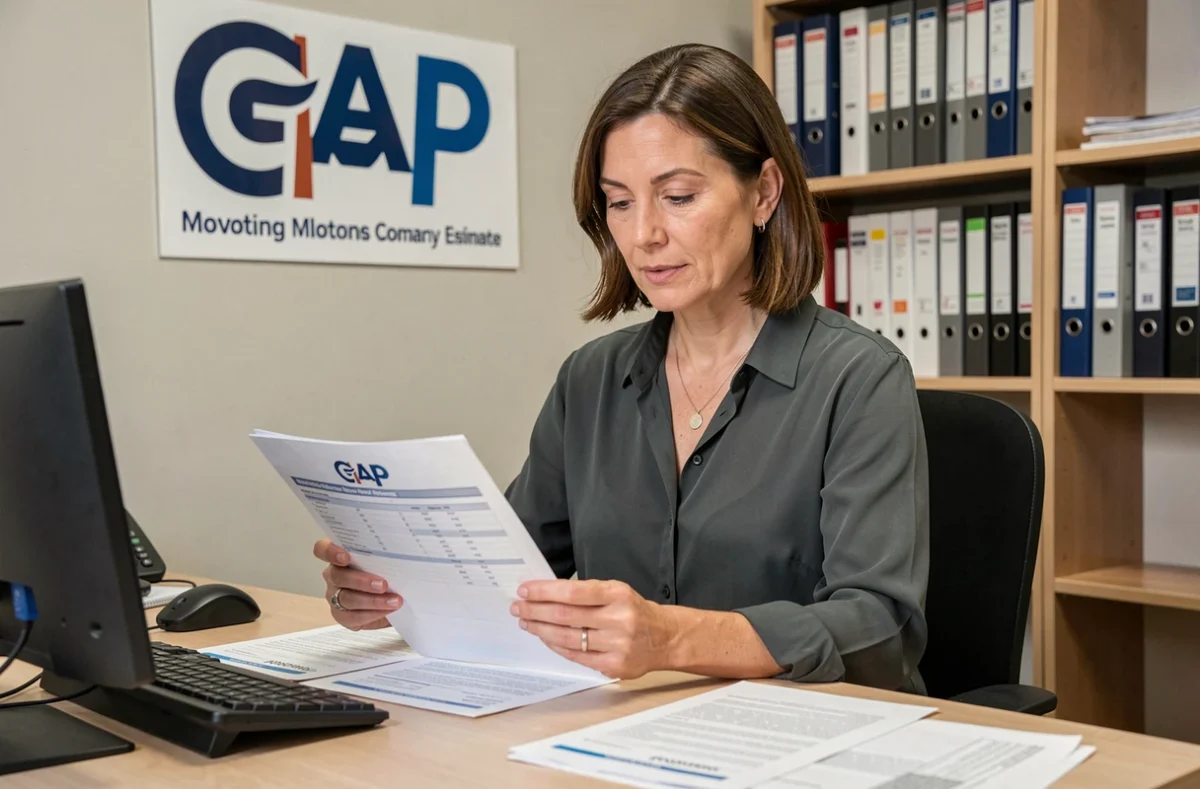Conseillère de Marcellin Et Cie examinant un devis de déménagement dans les bureaux de la région gapençaise