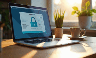 Ordinateur portable avec interface VPN sur un bureau lumineux