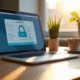 Ordinateur portable avec interface VPN sur un bureau lumineux