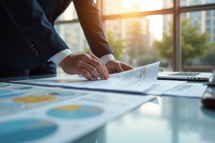 Personne examinant des documents d urbanisme sur un bureau moderne