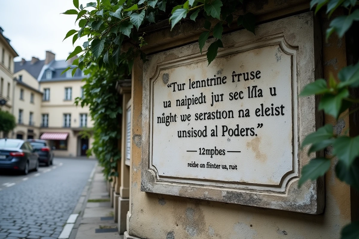 Plaque commémorative en pierre sur un mur parisien entourée de lierre, hommage à un artiste disparu en lien avec la mémoire de Mike Brant
