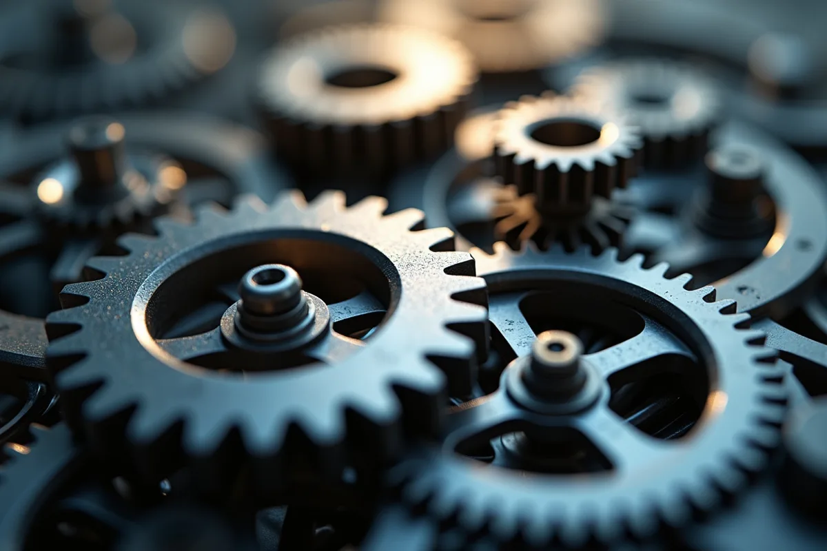 Gros plan sur des engrenages en mouvement symbolisant des systemes
