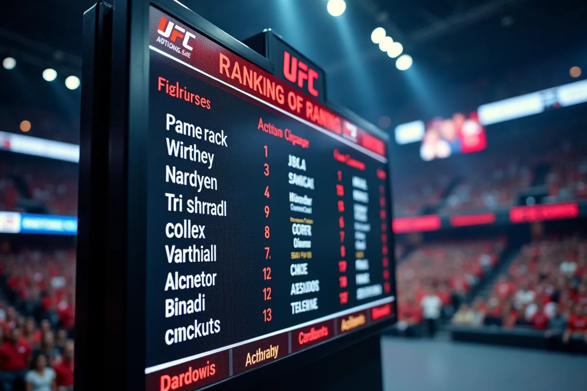 Grand tableau digital de classement UFC dans une arene moderne