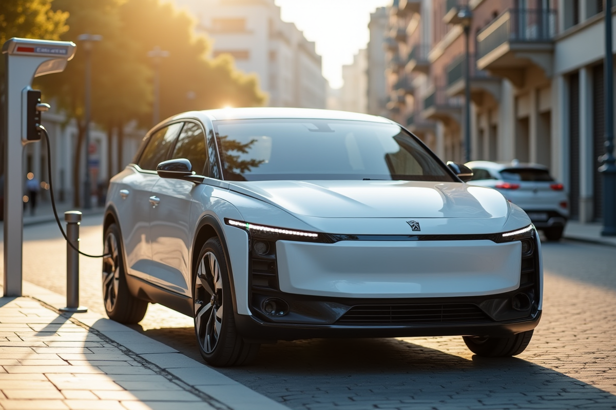 Voiture électrique compacte en charge au bord de la route